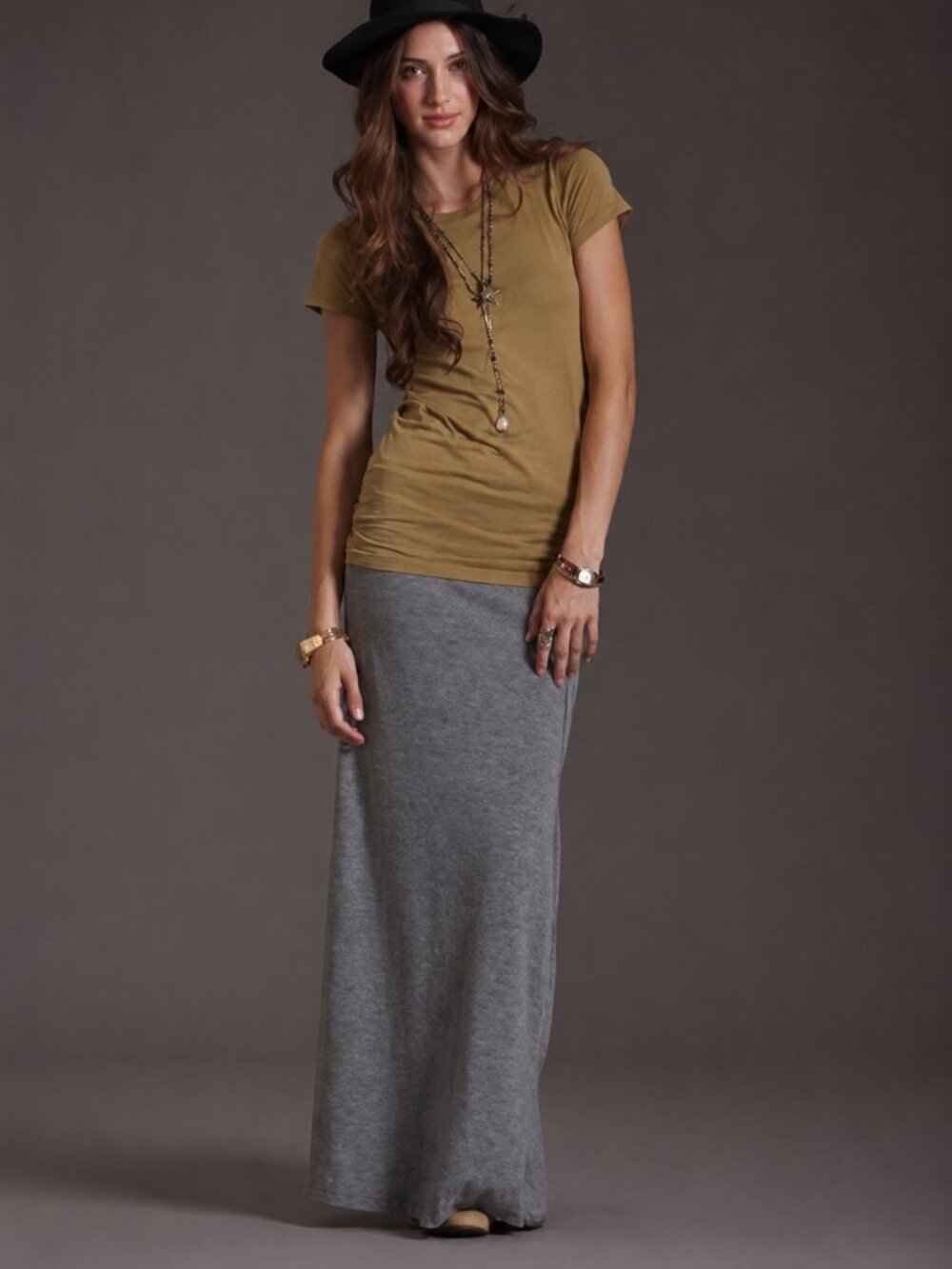 Wallpapher Women’s Gray Charcoal Flowy Versatile Maxi Skirt, XL